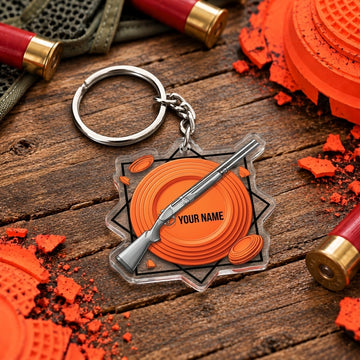 Maxcorners Orange Clay Target Shooting Emblem Trap Shooting Personalized Name Acrylic Keychain