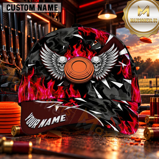 Maxcorners Flaming Winged Clay Target Trap Shooting Personalized Name 3D Cap