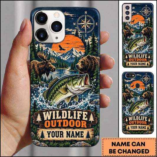 Maxcorners Bass Fishing Mountain Lake Splash Adventure Personalized Name 3D Phone Case