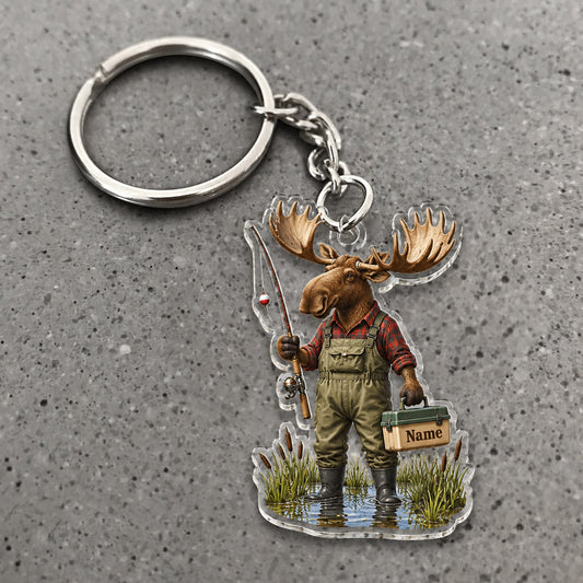 Maxcorners Moose Camping Gear Outdoor Character Custom Name Trap Hunting Custom Gift 2D Flat Acrylic Ornament, Keychain