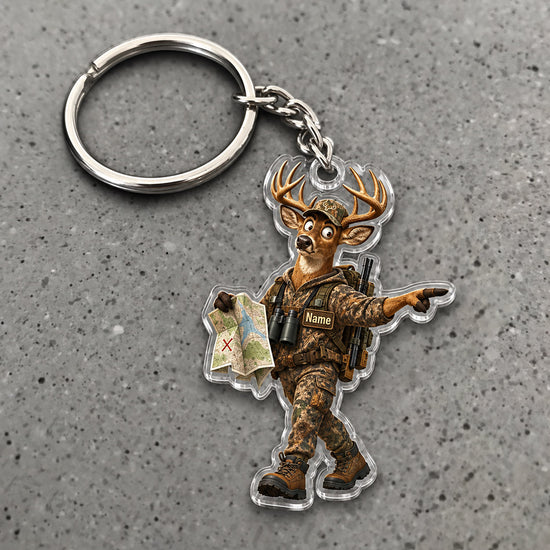 Maxcorners Deer Traveler Map Adventure Character Custom Name Trap Hunting Custom Gift 2D Flat Acrylic Ornament, Keychain