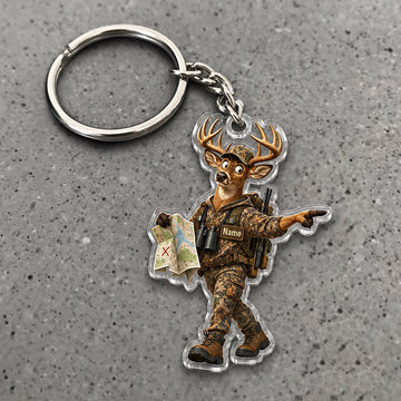 Maxcorners Deer Traveler Map Adventure Character Custom Name Trap Hunting Custom Gift 2D Flat Acrylic Ornament, Keychain
