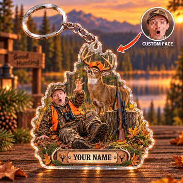 Maxcorners Deer Hunting Funny Whitetail Buck Victory Hunter Custom Name & Face Custom Gift 2D Flat Acrylic Ornament, Keychain