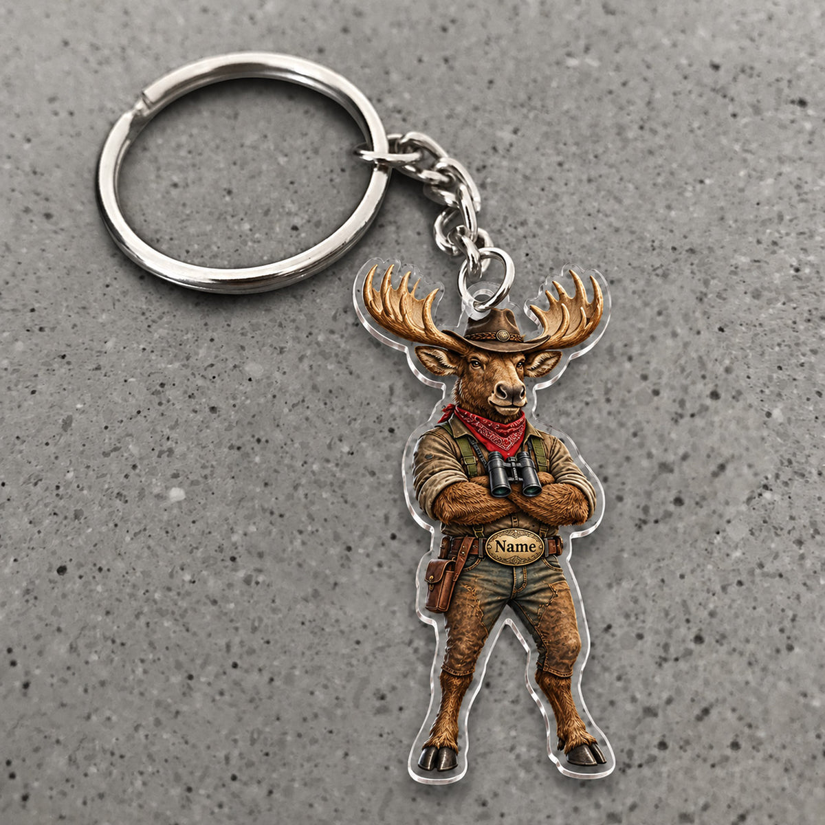 Maxcorners Moose Cowboy Western Adventure Character Custom Name Trap Hunting Custom Gift 2D Flat Acrylic Ornament, Keychain