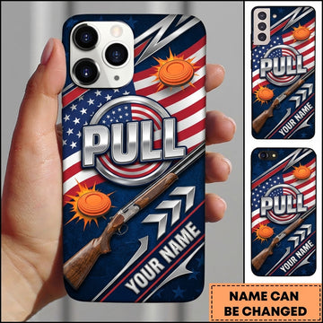 Maxcorners American Flag Pull Emblem Clay Shooting Personalized Name Trap Shooting Phone Case