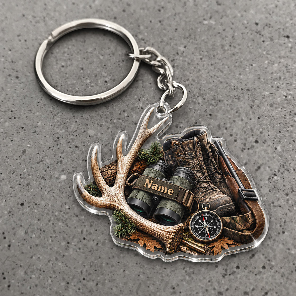 Maxcorners Hunting Gear Antlers Backpack Compass Design Custom Name Trap Hunting Custom Gift 2D Flat Acrylic Ornament, Keychain