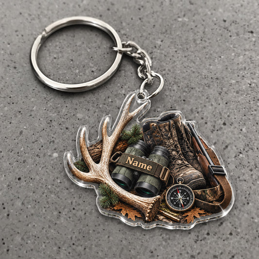 Maxcorners Hunting Gear Antlers Backpack Compass Design Custom Name Trap Hunting Custom Gift 2D Flat Acrylic Ornament, Keychain