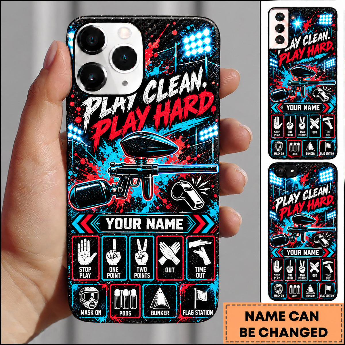 Maxcorners Paintball Play Clean Play Hard Marker Personalized Name 3D Phone Case