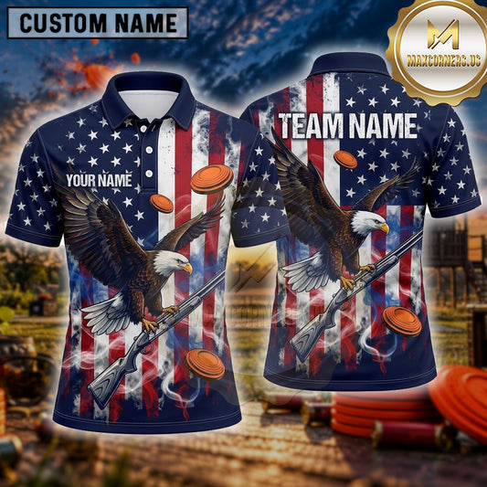 Maxcorners Trap Shooting Shirt Eagle American Flag Multiple Options Personalized Name, Team Name 3D Shirt