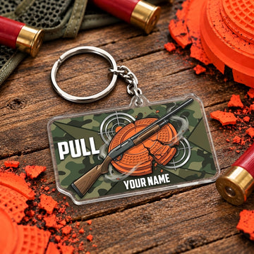 Maxcorners Angry Clay Target Boxing Headgear Trap Shooting Personalized Name Acrylic Keychain