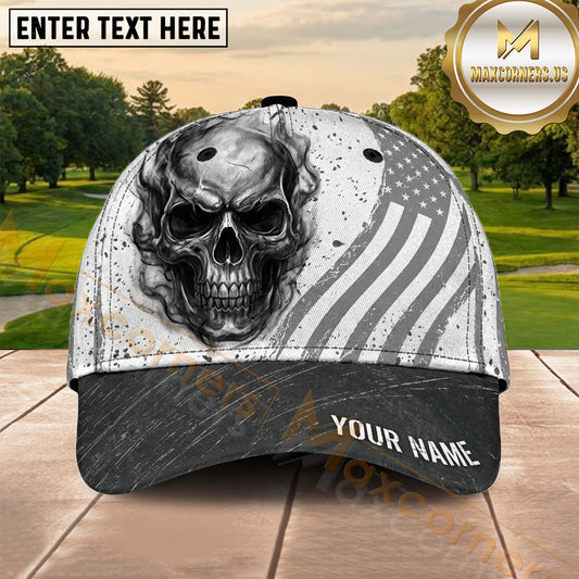 Maxcorners Golf Vintage Skull Distressed American Flag Personalized Name 3D Cap