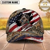 Maxcorners Distressed American Flag Torn Effect Duck Hunting With Dogs Multi Options Personalized Name 3D Cap