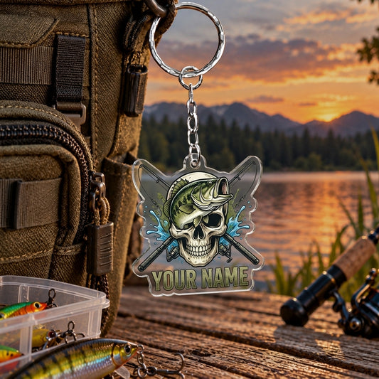 Maxcorners Classic Fishing Hook Artwork Personalized Name 2D Acrylic Keychain Ornament (8 Fish Species)