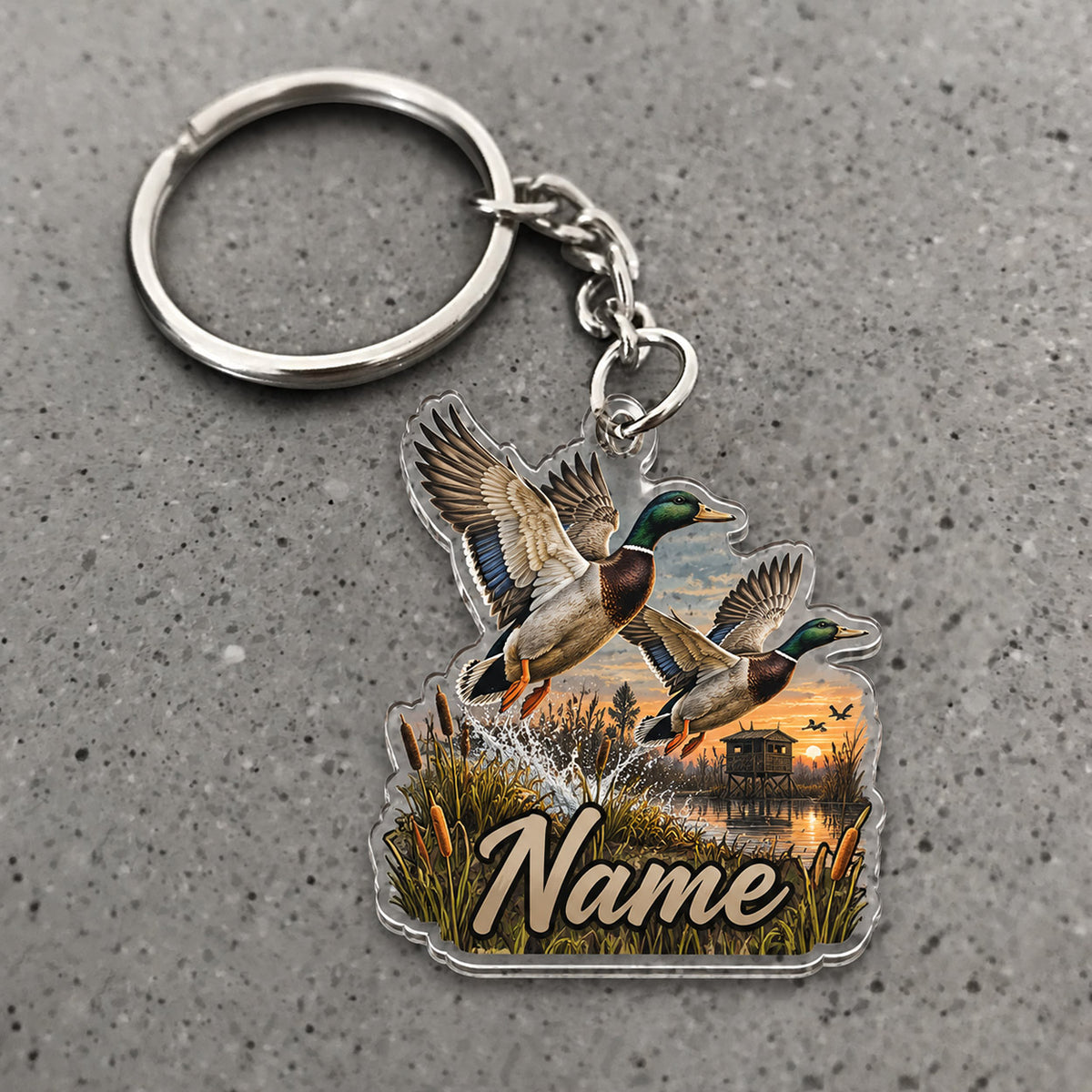 Maxcorners Mallard Duck Flying Wetland Scene Custom Name Trap Hunting Custom Gift 2D Flat Acrylic Ornament, Keychain