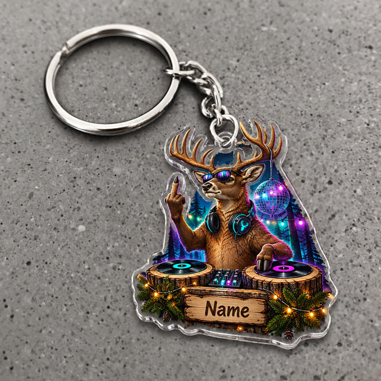 Maxcorners Deer DJ Neon Music Festival Character Custom Name Trap Hunting Custom Gift 2D Flat Acrylic Ornament, Keychain