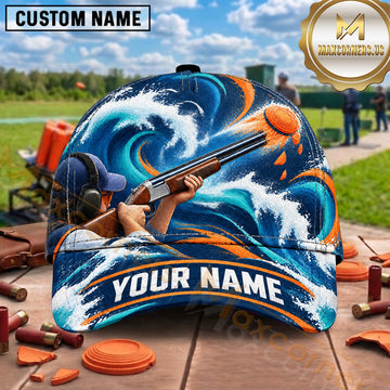 Maxcorners Trap Shooting Ocean Wave Shotgun Artwork Multiple Options Personalized Name 3D Cap