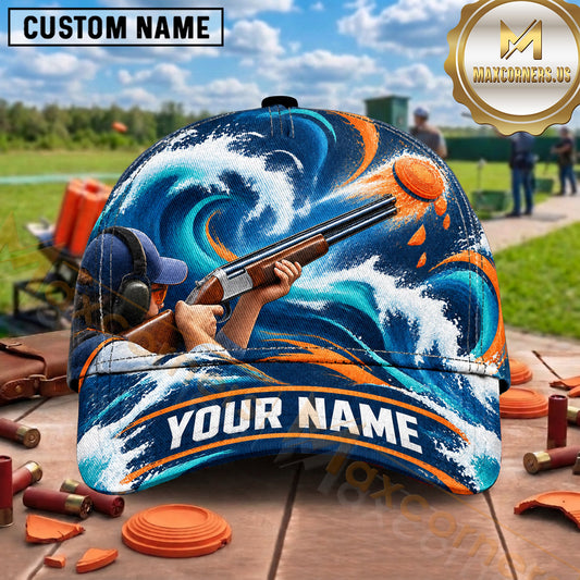 Maxcorners Trap Shooting Ocean Wave Shotgun Artwork Multiple Options Personalized Name 3D Cap