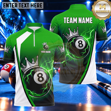 Maxcorners Royal Crown Lightning 8 Ball Billiards Multiple Options Personalized Name, Team Name 3D Shirt