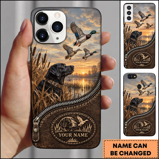 Maxcorners Duck Hunting Black Lab Sunset Marsh Flying Ducks Personalized Name 3D Phone Case