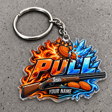 Maxcorners Pull Fire And Ice Clay Target Artwork Custom Name Trap Shooting Custom Gift 2D Flat Acrylic Ornament, Keychain