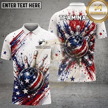 Maxcorners Bowling American Flag Strike Burst Multiple Options Personalized Name, Team Name 3D Shirt