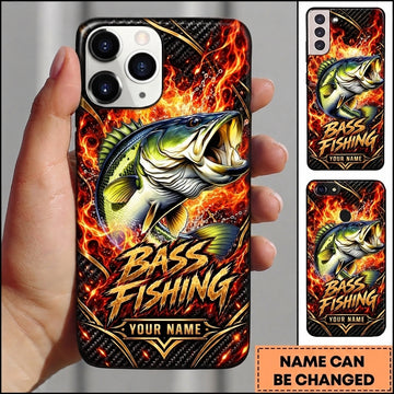 Maxcorners Fishing Flaming Carbon Fiber Artwork Multiple Options Personalized Name Phone Case (13 Fish Species)