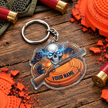 Maxcorners Blue Electric Skull Clay Shooting Trap Shooting Personalized Name Acrylic Keychain