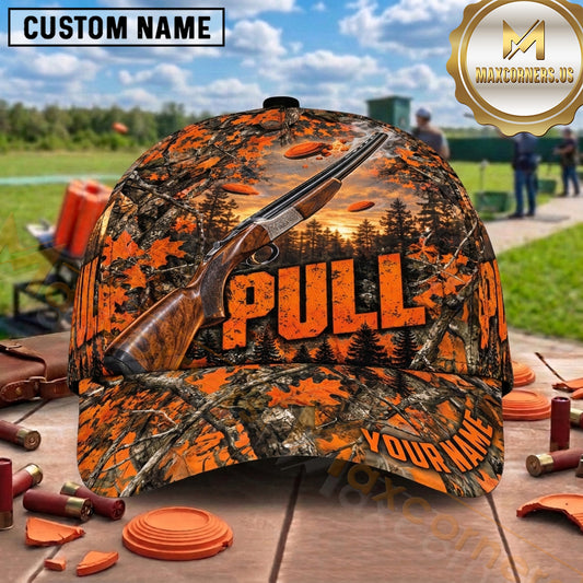Maxcorners Trap Shooting Crossed Shotguns Forest Laurel Clay Target Emblem Multiple Options Personalized Name 3D Cap