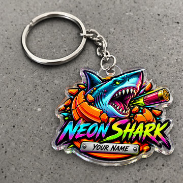 Maxcorners Neon Shark Fierce Clay Shooting Design Custom Name Trap Shooting Custom Gift 2D Flat Acrylic Ornament, Keychain