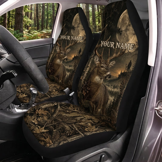 Maxcorners Deer Hunting Dark Forest Antler Personalized Name Car Seat Covers