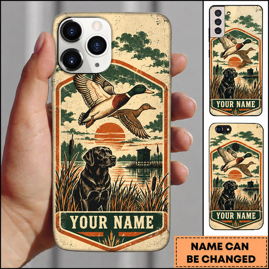 Maxcorners Duck Hunting Flying Mallards Black Lab Marsh Personalized Name 3D Phone Case