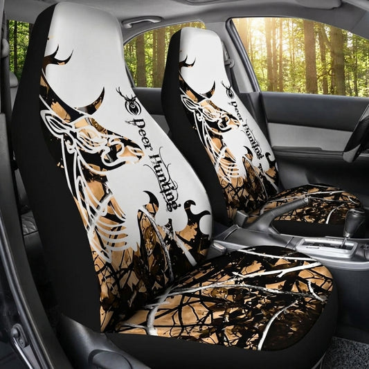Maxcorners Gold Deer Skull Hunting White Camo Car Seat Covers
