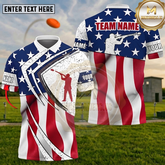 Maxcorners Shooting Sports Patriotic Flag Marksman Multiple Options Personalized Name, Team Name 3D Shirt