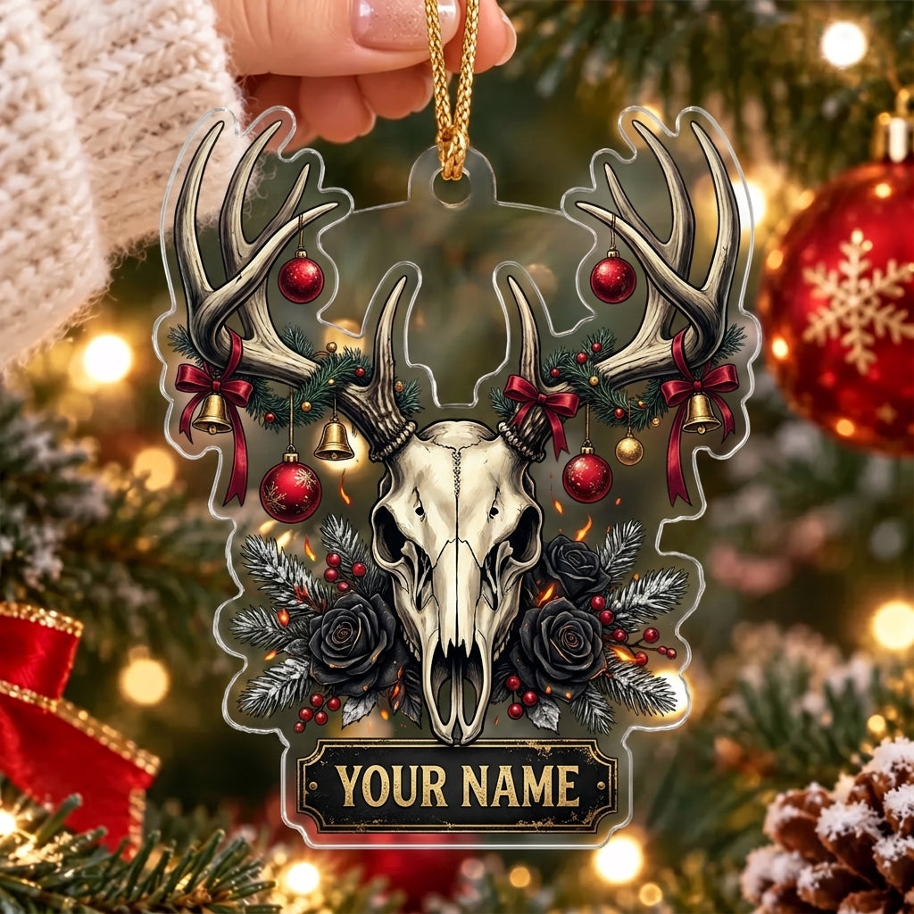 Maxcorners Gothic Deer Skull Red Ornament Christmas Personalized Name Christmas Ornament