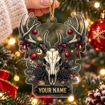 Maxcorners Gothic Deer Skull Red Ornament Christmas Personalized Name Christmas Ornament