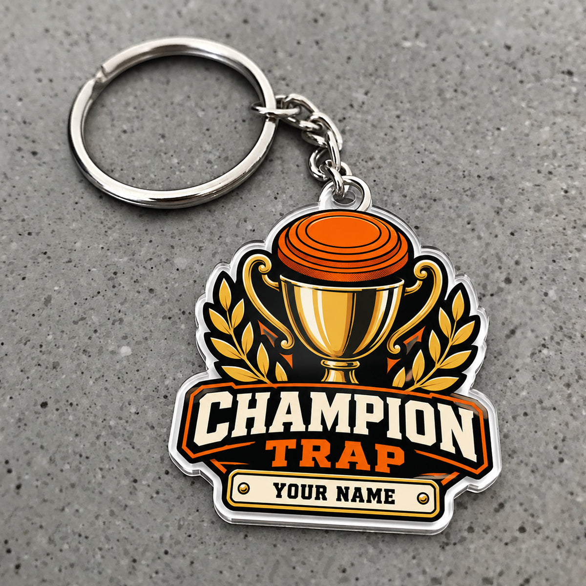 Maxcorners Clay Shooting Champion Trophy Laurel Clay Target Custom Name Custom Gift 2D Flat Acrylic Ornament, Keychain