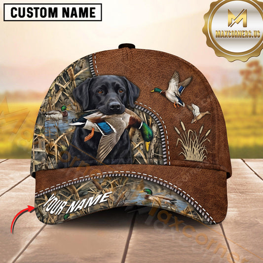 Maxcorners Rustic Brown Leather Waterfowl Duck Hunting Dog Cap, Multiple Breeds Personalized Name 3D Cap