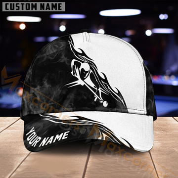 Maxcorners Billiards 8 Ball Black White Horse Graphic Multiple Options Personalized Name 3D Cap