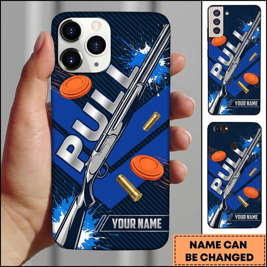 Maxcorners Silver Shotgun Typography Pull Clay Target Personalized Name Trap Shooting Phone Case