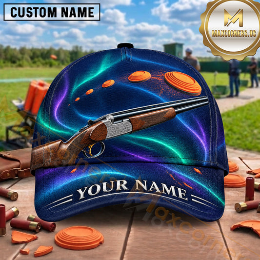 Maxcorners Trap Shooting Neon Aurora Shotgun Design Multiple Options Personalized Name 3D Cap