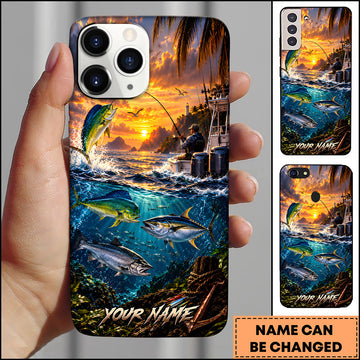Maxcorners Deep Sea Fishing Mahi Mahi Tuna Salmon Ocean Sunset Multiple Options Personalized Name Phone Case