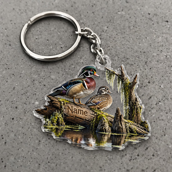 Maxcorners Wood Duck Forest Creek Scene Custom Name Trap Hunting Custom Gift 2D Flat Acrylic Ornament, Keychain
