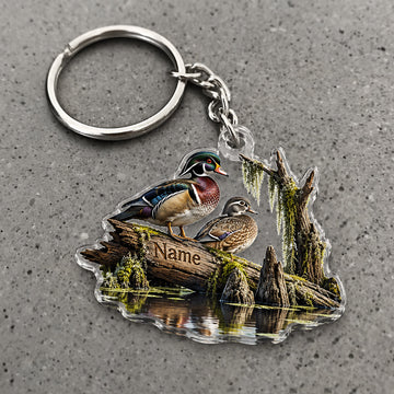 Maxcorners Wood Duck Forest Creek Scene Custom Name Trap Hunting Custom Gift 2D Flat Acrylic Ornament, Keychain