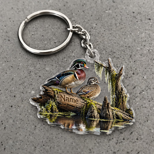 Maxcorners Wood Duck Forest Creek Scene Custom Name Trap Hunting Custom Gift 2D Flat Acrylic Ornament, Keychain
