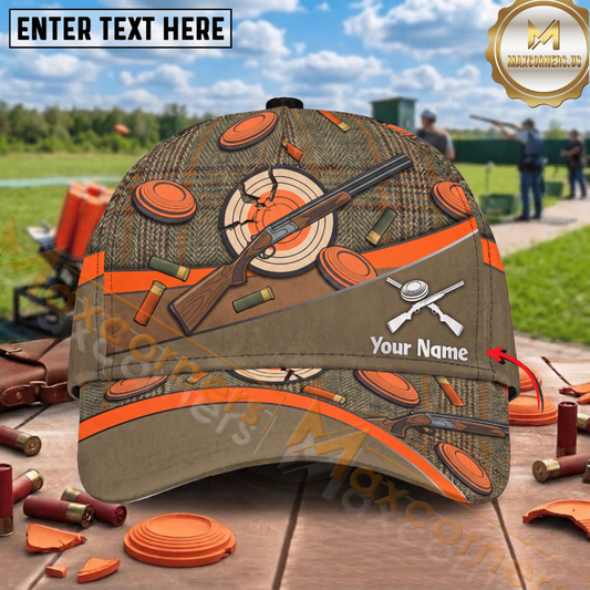 Maxcorners Vintage Tweed Shotgun Clay Target Camo Trap Shooting Multicolor Options Personalized Name 3D Cap