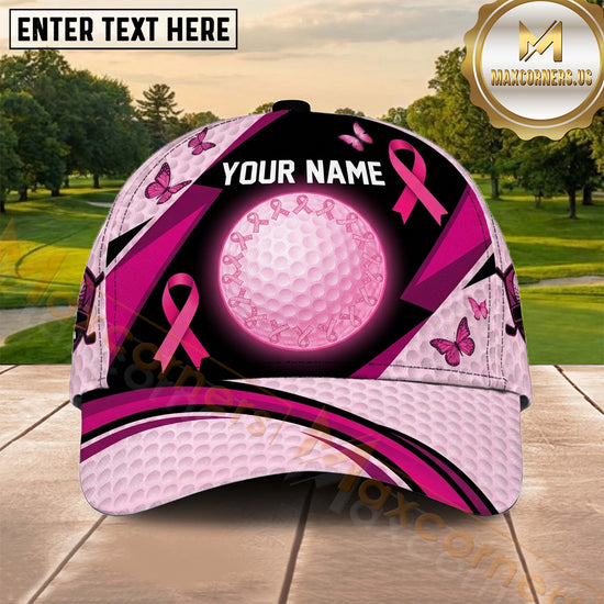 Maxcorners Golf Pink Ribbon Breast Cancer Awareness Personalized Name 3D Cap