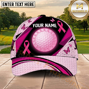 Maxcorners Golf Pink Ribbon Breast Cancer Awareness Personalized Name 3D Cap