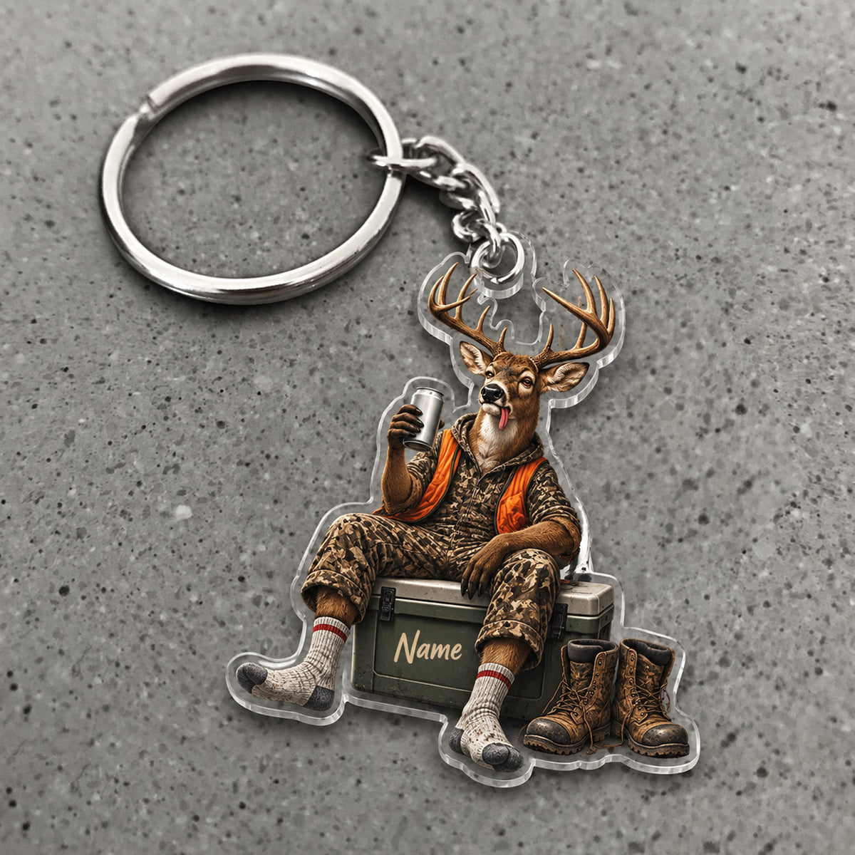 Maxcorners Deer Camper Coffee Break Character Custom Name Trap Hunting Custom Gift 2D Flat Acrylic Ornament, Keychain