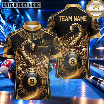 Maxcorners Scorpion Fire Ring 8 Ball Pool Multiple Options Personalized Name, Team Name 3D Shirt