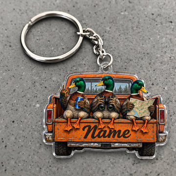 Maxcorners Mallard Duck Hunting Pickup Truck Crew Custom Name Trap Hunting Custom Gift 2D Flat Acrylic Ornament, Keychain